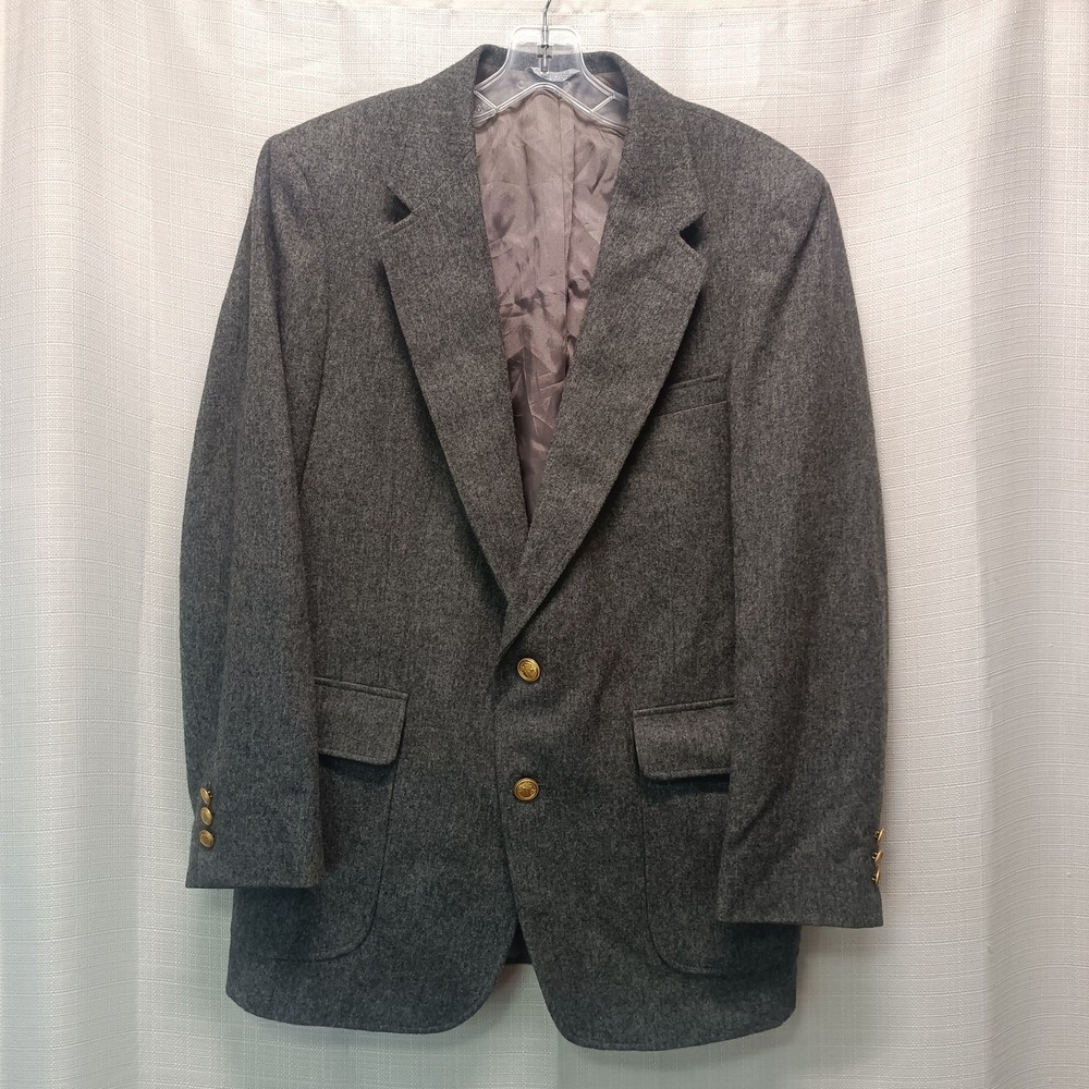 Vtg Arnold Palmer Blazer Men 42R Gray Wool 2 Gold Button Sport Coat‎ USA Tweed